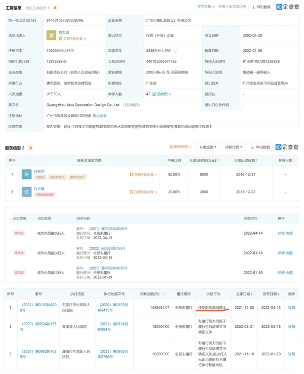 家族企業(yè)逆境 許家印哥哥的公司成“老賴(lài)”，違規(guī)限制消費(fèi)令折射管理漏洞